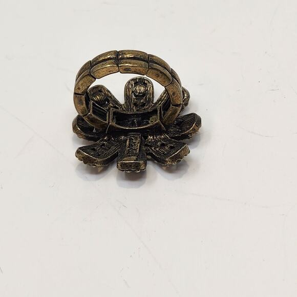 Cookie Lee Flower Rhinestone Brass Tone Stretch Cocktail Ring Statement Jewelry - Picture 5 of 7